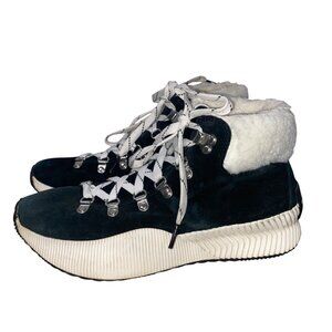 SOREL Out 'N About Boots black suede leather waterproof faux fur women’s 8.5